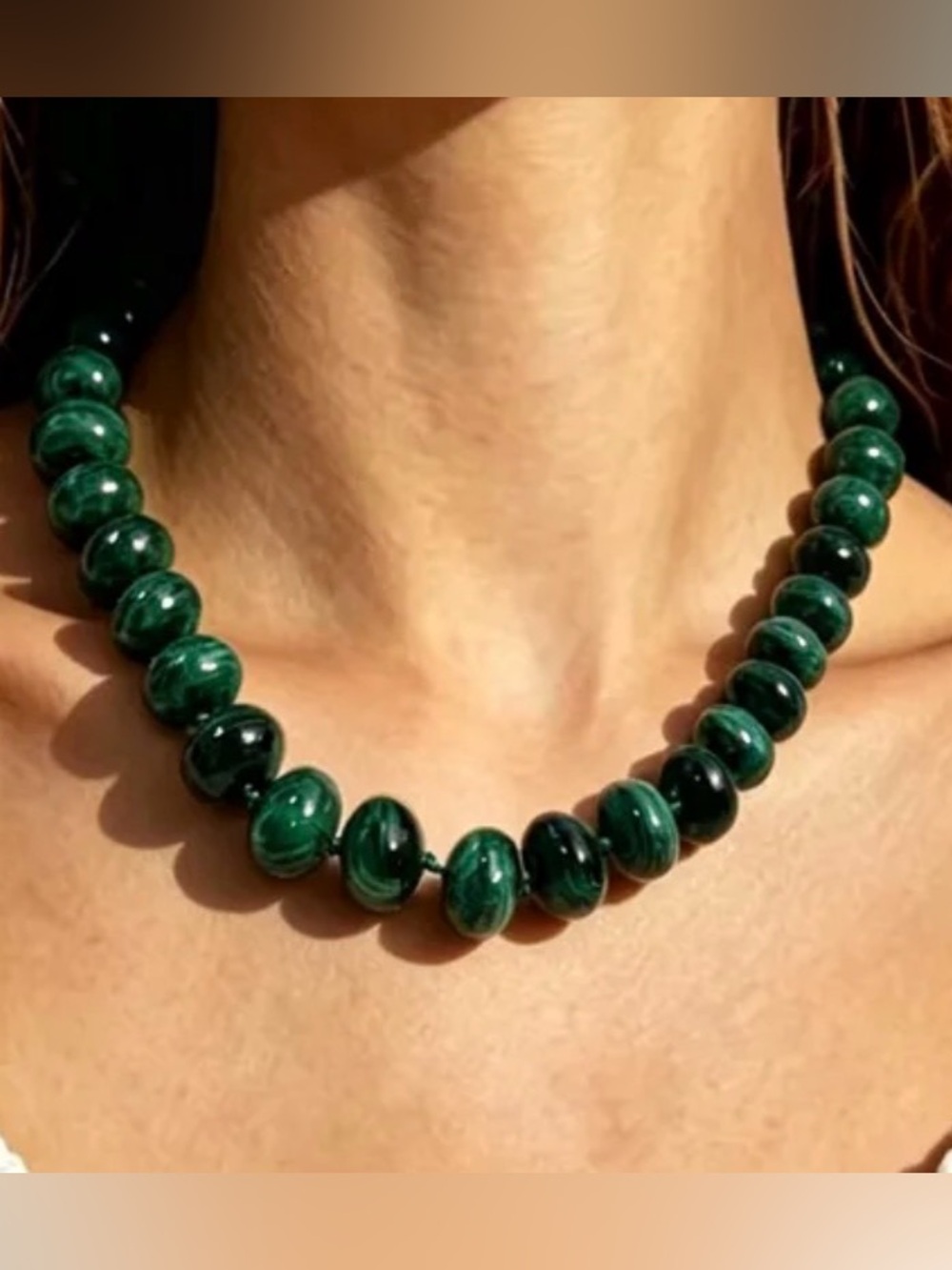 Green Beaded Statement Necklace - Chunky Malachite Look